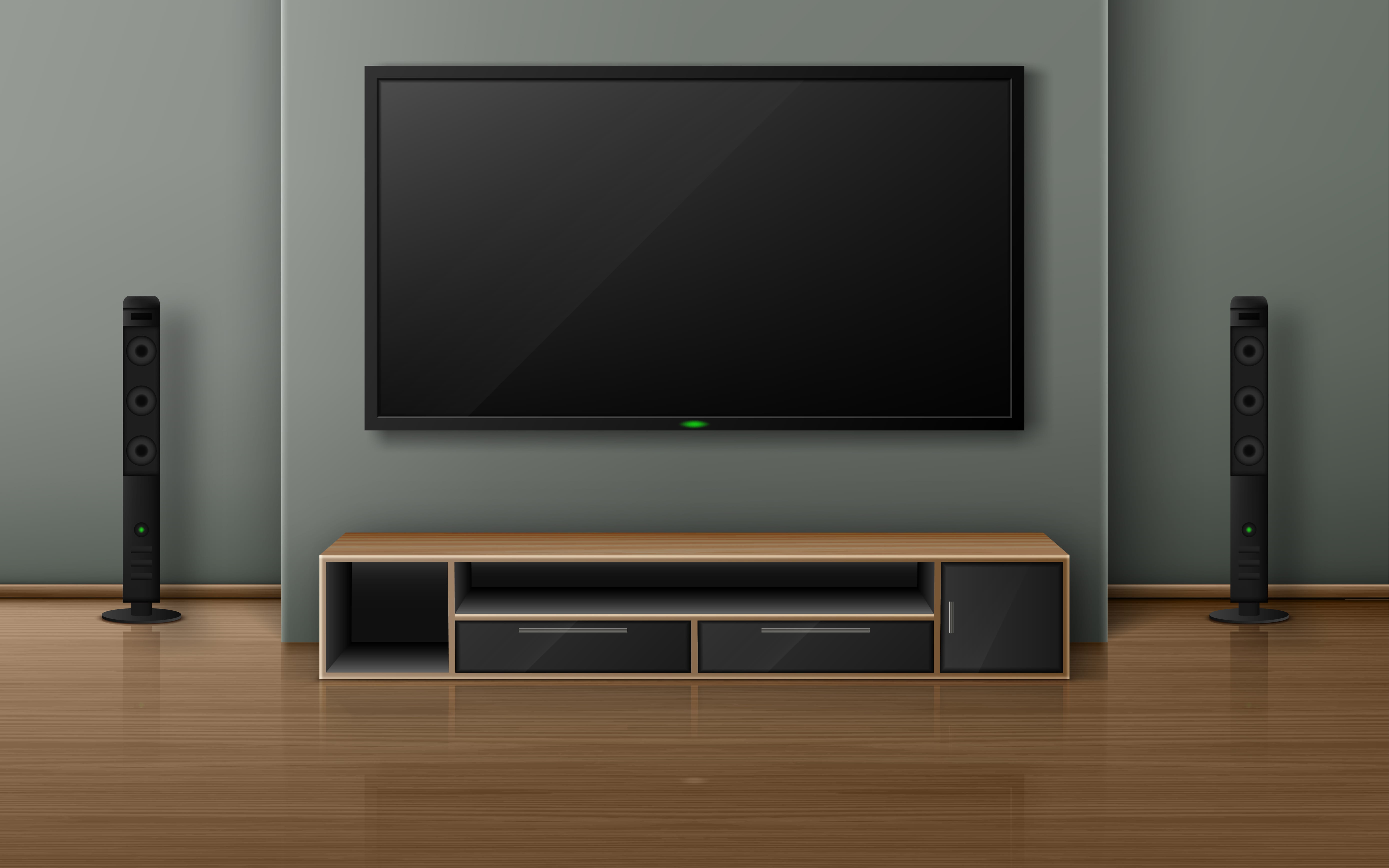 Wall mounted TV with smart home devices and hidden cables